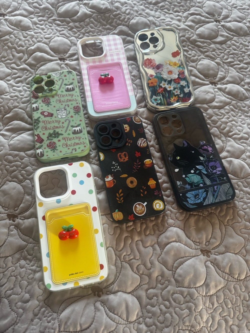 Cherry Yellow Polka Dot Phone Case with Card Pocket